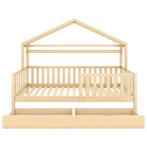 Lit Cabane Couleur Bois Avec Tiroirs, Pin, 90x200 Cm