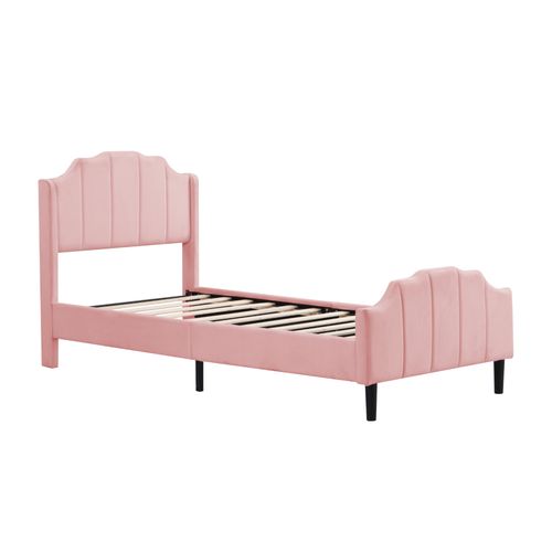 Lit Double Rembourré Velours Rose, 90 X 200 Cm