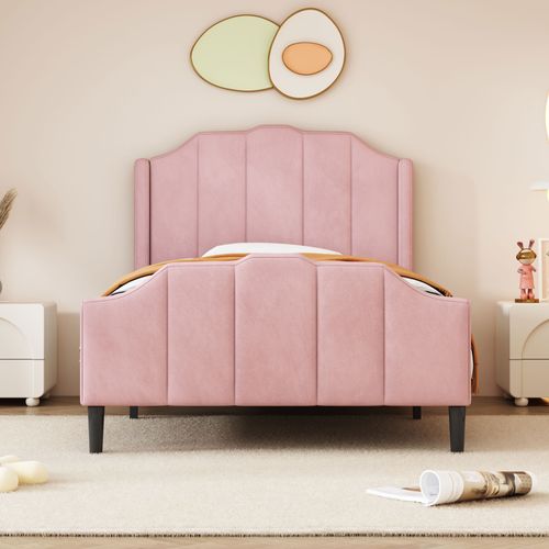 Lit Double Rembourré Velours Rose, 90 X 200 Cm