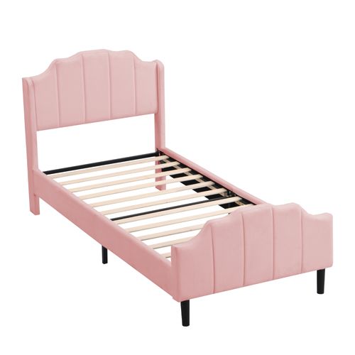 Lit Double Rembourré Velours Rose, 90 X 200 Cm