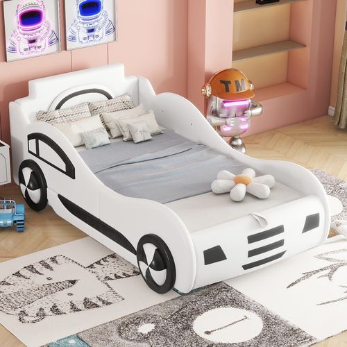 Lit Voiture Avec Rangement, Blanc, 90 X 200 Cm