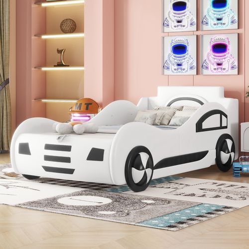 Lit Voiture Avec Rangement, Blanc, 90 X 200 Cm