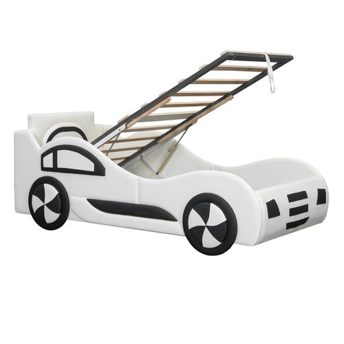Lit Voiture Avec Rangement, Blanc, 90 X 200 Cm
