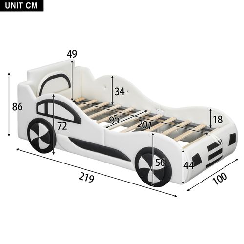 Lit Voiture Avec Rangement, Blanc, 90 X 200 Cm