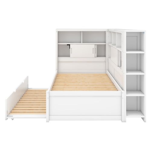 Lit Gigogne Avec USB Et Rangement, Blanc, 90x200cm