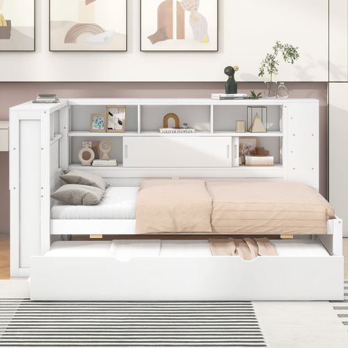 Lit Gigogne Avec USB Et Rangement, Blanc, 90x200cm