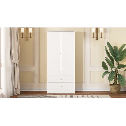 Armoire 2 Portes, 2 Tiroirs (chambre, Salon, Entrée) - Panneau De Particules, Blanc