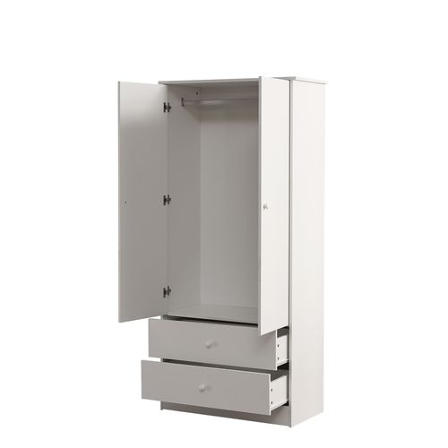 Armoire 2 Portes, 2 Tiroirs (chambre, Salon, Entrée) - Panneau De Particules, Blanc