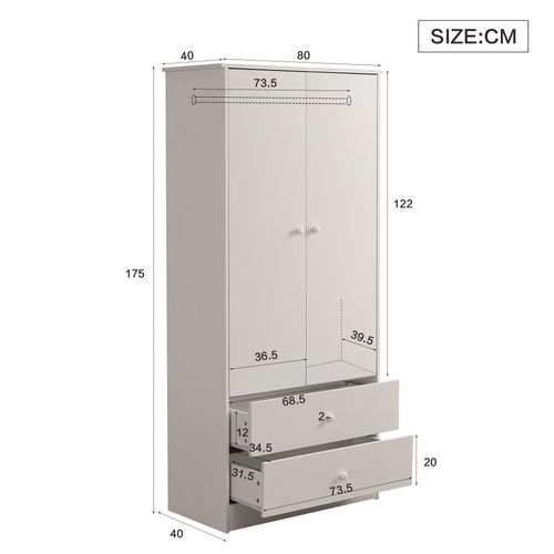 Armoire 2 Portes, 2 Tiroirs (chambre, Salon, Entrée) - Panneau De Particules, Blanc