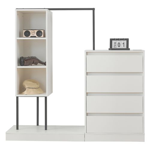 Armoire Commode 140x40x135cm, Avec Tringle à Vêtements - Blanc