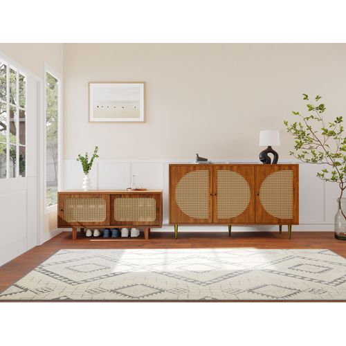 Set Salon Rotin - Commode + Armoire à Chaussures, Couleur Noyer