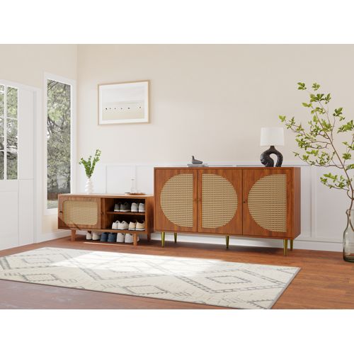 Set Salon Rotin - Commode + Armoire à Chaussures, Couleur Noyer