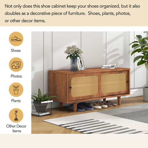 Set Salon Rotin - Commode + Armoire à Chaussures, Couleur Noyer