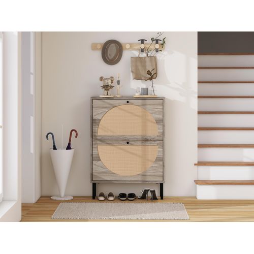 Armoire à Chaussures Rétro Grise à 2 Portes, Fronts Interchangeables, 60 Cm, Pour Entrée