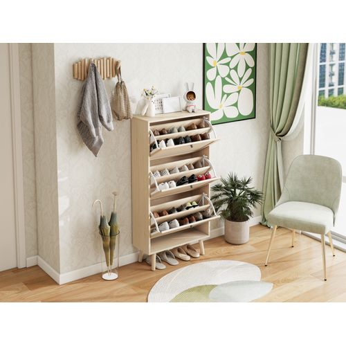 Armoire à Chaussures 3 Niveaux Couleur Naturelle Style Bohème, 60x24x121 Cm