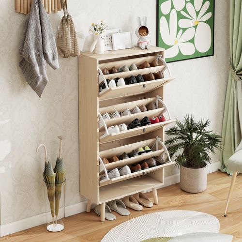 Armoire à Chaussures 3 Niveaux Couleur Naturelle Style Bohème, 60x24x121 Cm