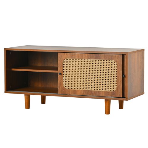 Armoire à Chaussures Rotin 2 Portes Réglable, Couleur Noyer, 104x40x48 Cm