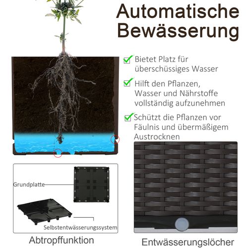 Kit 6 Jardinières Rotin 40x40x44cm Avec Drainage Pour Balcon