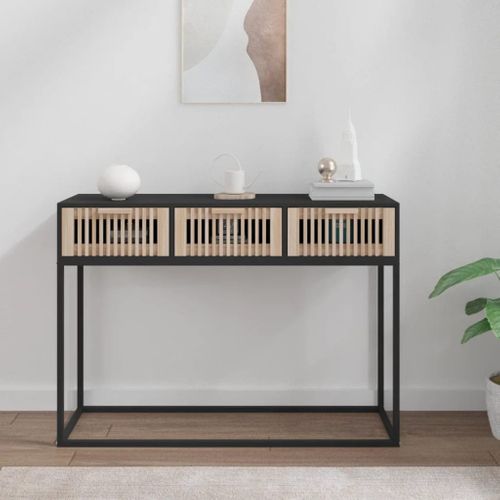 Table Console - Table D'entrée Noir 105x30x75 Cm Bois D'ingénierie Et Fer