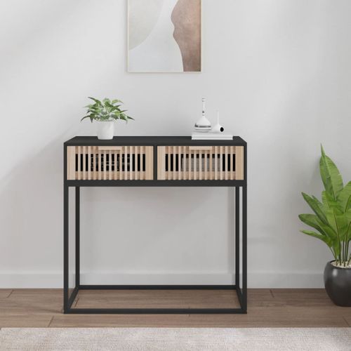 Table Console - Table D'entrée Noir 80x30x75 Cm Bois D'ingénierie Et Fer