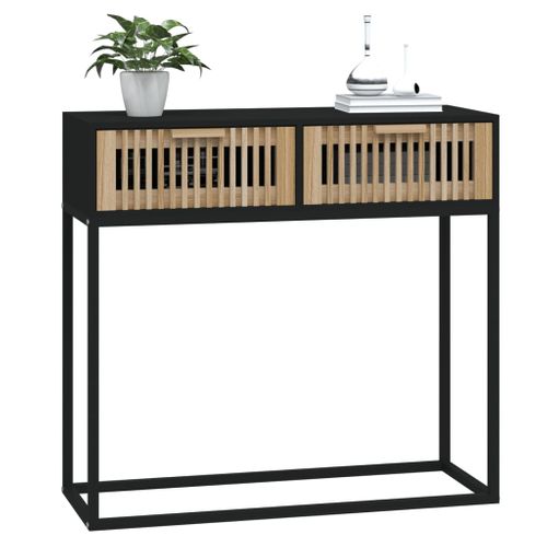 Table Console - Table D'entrée Noir 80x30x75 Cm Bois D'ingénierie Et Fer