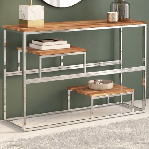 Table Console - Table D'entrée Argenté Acier Inoxydable Et Bois Massif D'acacia