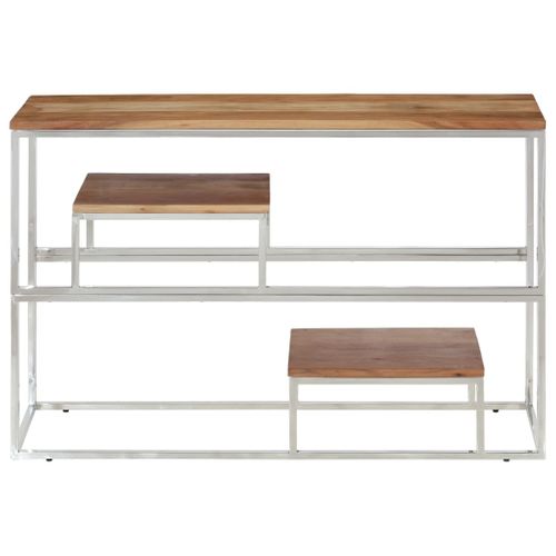 Table Console - Table D'entrée Argenté Acier Inoxydable Et Bois Massif D'acacia