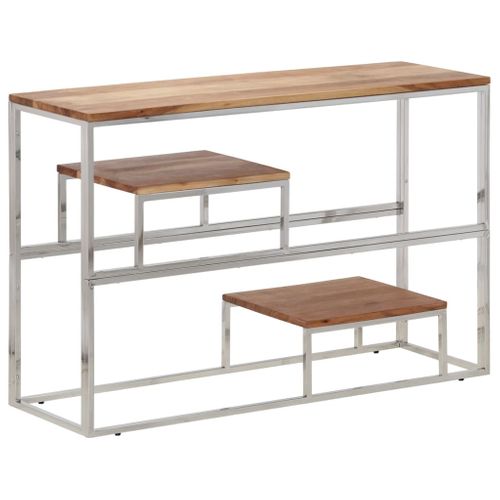 Table Console - Table D'entrée Argenté Acier Inoxydable Et Bois Massif D'acacia