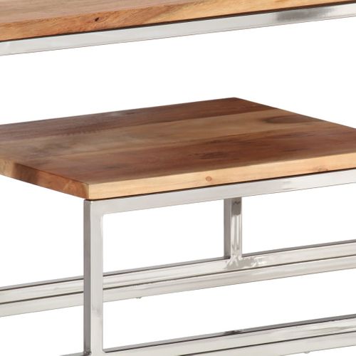 Table Console - Table D'entrée Argenté Acier Inoxydable Et Bois Massif D'acacia