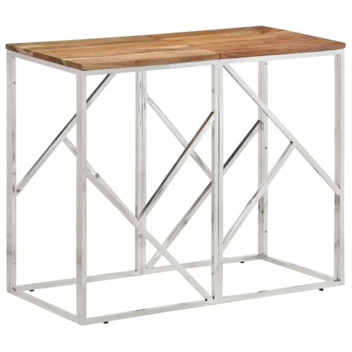 Table Console - Table D'entrée Argenté Acier Inoxydable Et Bois Massif D'acacia