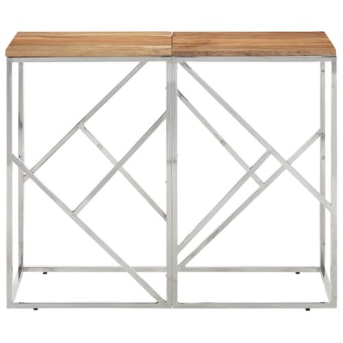 Table Console - Table D'entrée Argenté Acier Inoxydable Et Bois Massif D'acacia