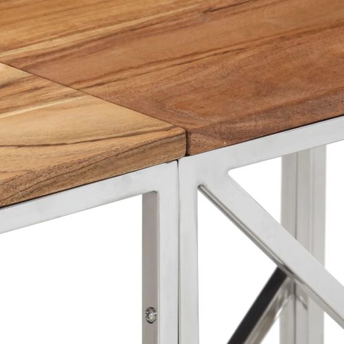 Table Console - Table D'entrée Argenté Acier Inoxydable Et Bois Massif D'acacia
