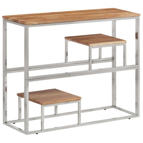 Table Console - Table D'entrée Argenté Acier Inoxydable Et Bois Massif D'acacia