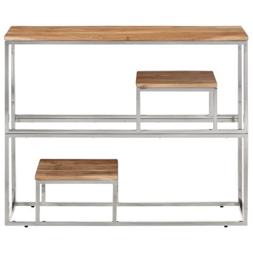 Table Console - Table D'entrée Argenté Acier Inoxydable Et Bois Massif D'acacia