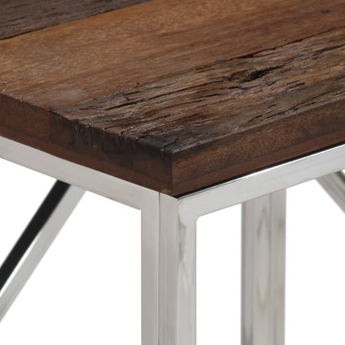 Table Console - Table D'entrée Argenté Acier Inoxydable Et Bois De Mélèze Massif