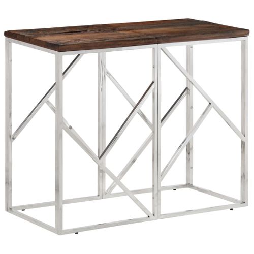 Table Console - Table D'entrée Argenté Acier Inoxydable Et Bois De Mélèze Massif