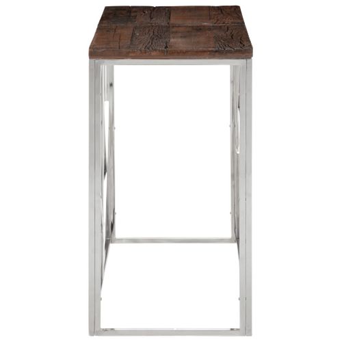Table Console - Table D'entrée Argenté Acier Inoxydable Et Bois De Mélèze Massif