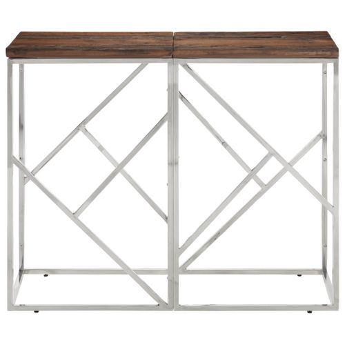 Table Console - Table D'entrée Argenté Acier Inoxydable Et Bois De Mélèze Massif