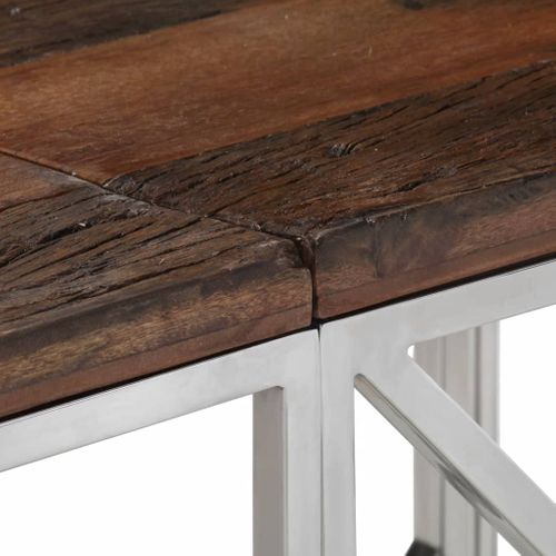 Table Console - Table D'entrée Argenté Acier Inoxydable Et Bois De Mélèze Massif