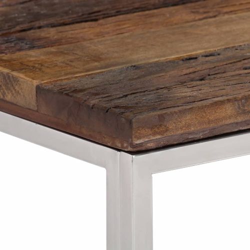 Table Console - Table D'entrée Argenté Acier Inoxydable Et Bois De Mélèze Massif
