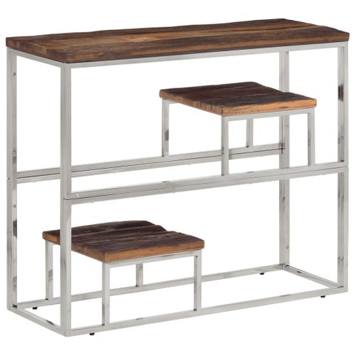 Table Console - Table D'entrée Argenté Acier Inoxydable Et Bois De Mélèze Massif