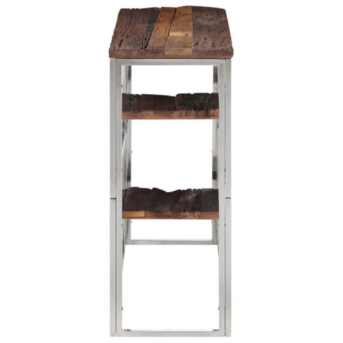 Table Console - Table D'entrée Argenté Acier Inoxydable Et Bois De Mélèze Massif