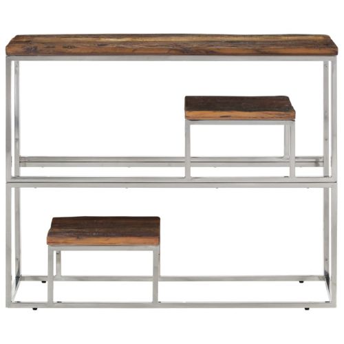 Table Console - Table D'entrée Argenté Acier Inoxydable Et Bois De Mélèze Massif