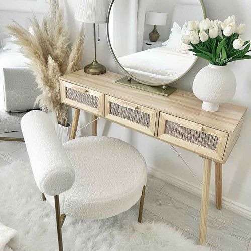 Table Console - Table D'entrée Marron 105x30x75cm Bois Massif Pin /rotin Naturel
