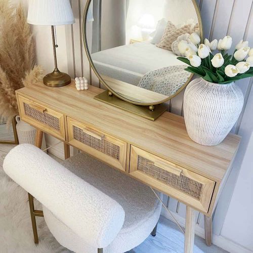 Table Console - Table D'entrée Marron 105x30x75cm Bois Massif Pin /rotin Naturel