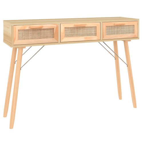 Table Console - Table D'entrée Marron 105x30x75cm Bois Massif Pin /rotin Naturel