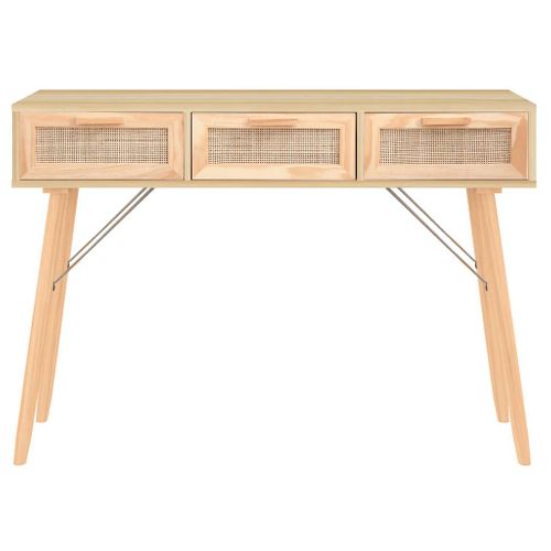 Table Console - Table D'entrée Marron 105x30x75cm Bois Massif Pin /rotin Naturel