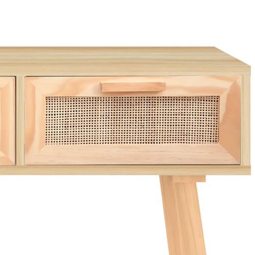 Table Console - Table D'entrée Marron 105x30x75cm Bois Massif Pin /rotin Naturel