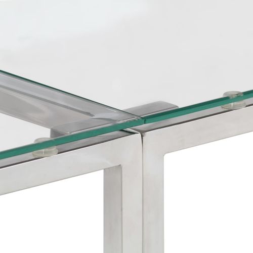 Table Console - Table D'entrée Argenté Acier Inoxydable Et Verre Trempé