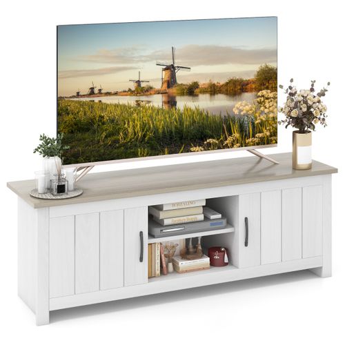 Meuble TV Banc TV Avce 4 Compartiments 2 Portes Pour Salon - 145x39,5x49,5 Cm Gris